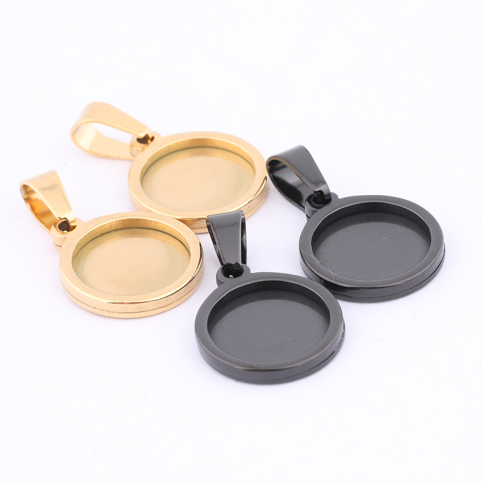 10pcs Gold Plated Black 12mm R - Bezels Set Pendant ulasan dan harga