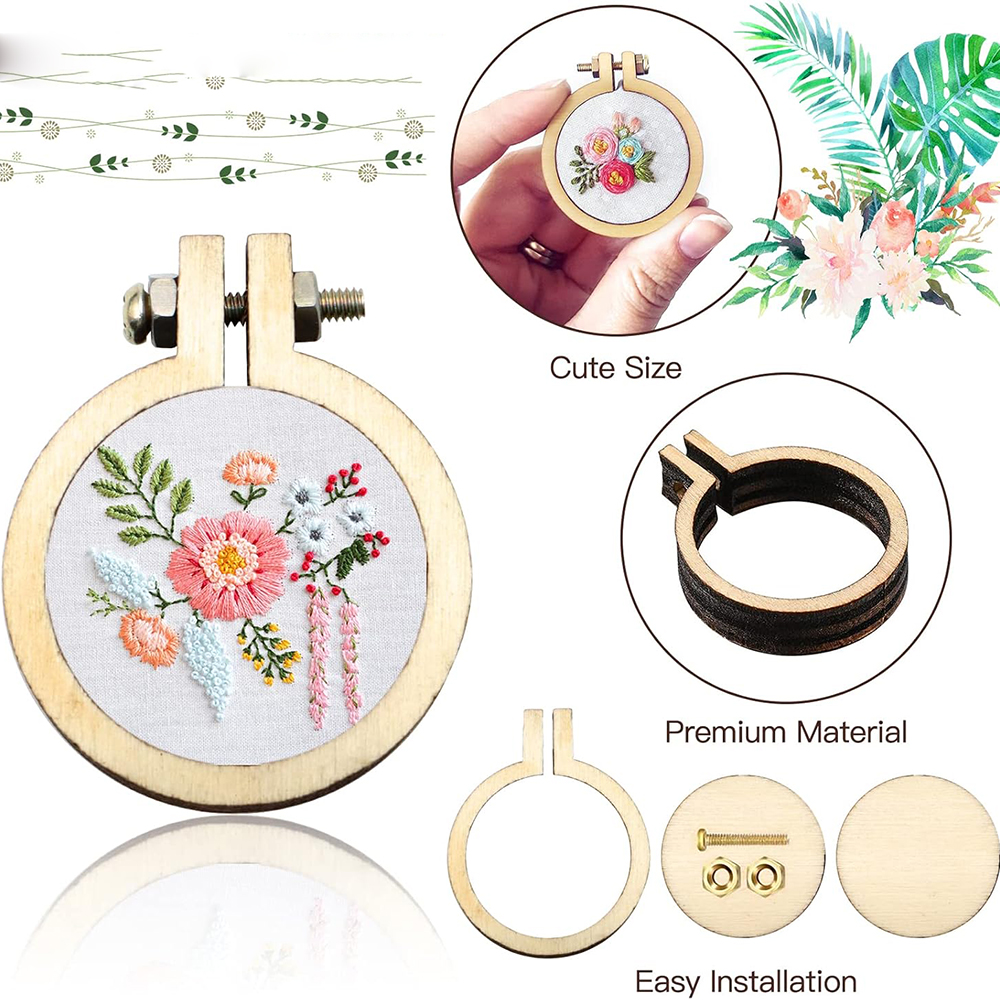 10Pcs/Set Wooden Mini Embroide - Wood Ring Blank ulasan dan harga